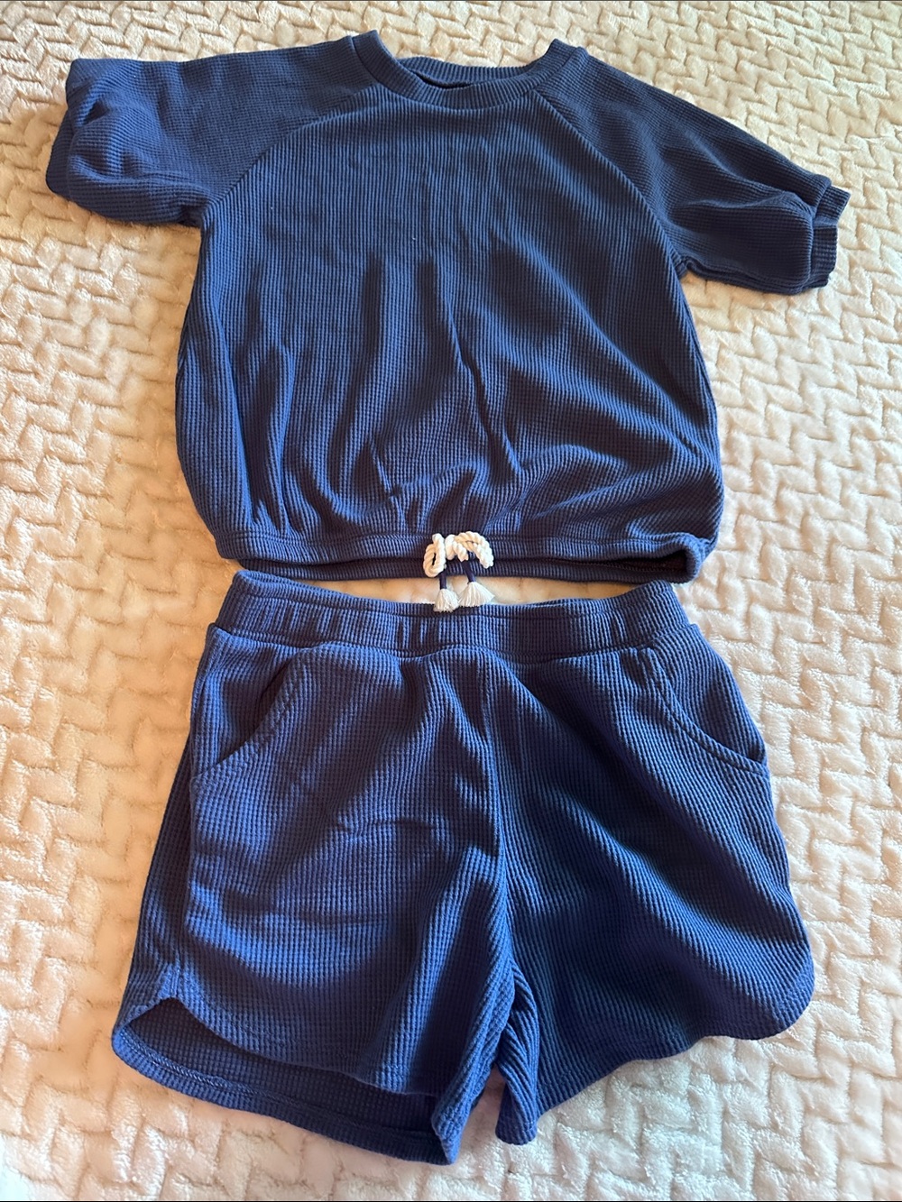 Old Navy Navy Blue Girls Waffle Knit Short Set